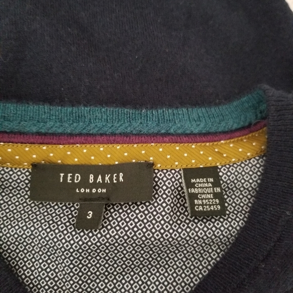 Ted Baker London Mens Navy Blue V-neck Wool Cashmere Sweater Fine Knit Medium - Picture 10 of 11